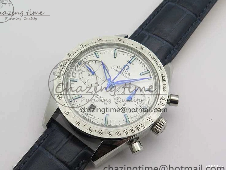 0808 Unique Speedmaster ’57 Co-Axial OMF 1:1 Best Edition White Dial Blue Markers A9300 (Free Leather Strap) 8132